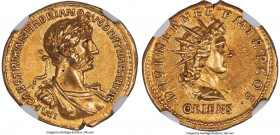 Hadrian (AD 117-138). AV aureus (19mm, 7.23 gm, 6h). NGC Choice AU 5/5 - 4/5, Fine Style, edge filing. Rome, AD 117. IMP CAES TRAIAN HADRIANO AVG DIVI...
