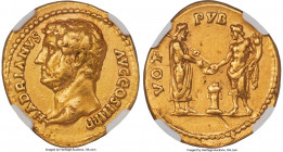 Hadrian (AD 117-138). AV aureus (20mm, 7.21 gm, 6h). NGC Choice VF 5/5 - 2/5, Fine Style, scuffs. Rome, AD 133-135. HADRIANVS-AVG COS III P P, bare he...