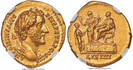 Antoninus Pius (AD 138-161). AV aureus (19mm, 7.08 gm, 6h). NGC MS 5/5 - 3/5, Fine Style, marks. Rome, AD 145. ANTONINVS AVG-PIVS P P TR P COS IIII, l...