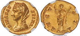 Diva Faustina Senior (AD 138-140/1). AV aureus (19mm, 6.87 gm, 11h). NGC MS 5/5 - 3/5, edge filing. Rome, after AD 141. DIVA FAV-STINA, draped, veiled...