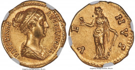 Faustina Junior (AD 147-175/6). AV aureus (19mm, 7.04 gm, 5h). NGC Choice AU S 5/5 - 5/5, Fine Style. Rome, AD 149-152. FAVSTINAE-AVG PII AVG FIL, dra...