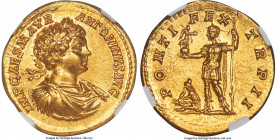 Caracalla, as Augustus (AD 198-217). AV aureus (20mm, 7.49 gm, 5h). NGC Gem MS 5/5 - 5/5, Fine Style. Rome, AD 199. IMP CAES M AVR-ANTONINVS AVG, laur...