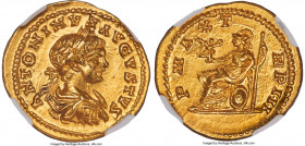 Caracalla, as Augustus (AD 198-217). AV aureus (21mm, 7.13 gm, 12h). NGC MS 5/5 - 4/5. Laodicea ad Mare, AD 200-201. ANTONINVS AVGVSTVS, laureate, dra...