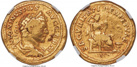 Caracalla, as Augustus (AD 198-217). AV aureus (19mm, 7.29 gm, 5h). NGC Fine 5/5 - 1/5, damage. Rome, AD 213-217. ANTONINVS PIVS-AVG GERM, laureate, d...