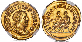 Philip II, as Augustus (AD 247-249). AV aureus (20mm, 4.70 gm, 1h). NGC Choice AU 5/5 - 2/5, brushed, edge scuffs. Rome, AD 247-249. IMP•PHILIPPVS AVG...