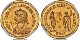 Diocletian (AD 284-305). AV aureus (20mm, 6.33 gm, 11h). NGC MS 5/5 - 4/5. Antioch, 1/50 of the Roman pound standard, AD 286. IMP C C VAL DIOCLETIANVS...