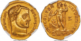 Constantine I the Great, as Augustus (AD 307-337). AV aureus (20mm, 5.28 gm, 11h). NGC Choice AU 5/5 - 4/5. Thessalonica, 1/60 of the Roman pound stan...