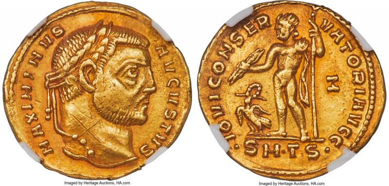 Maximinus II, as Augustus (AD 310-313). AV aureus (20mm, 5.01 gm, 6h). NGC XF 5/...