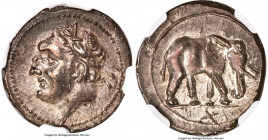 ZEUGITANA. Carthage. Time of Hannibal (213-210 BC). AR half-shekel (19mm, 3.36 gm, 10h). NGC MS 4/5 - 4/5. Second Punic War issue. Carthage or uncerta...