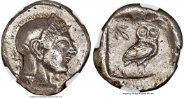 ATTICA. Athens. Ca. 510/500-480 BC. AR tetradrachm (27mm, 17.20 gm, 10h). NGC AU 5/5 - 2/5, Fine Style. Pre-Persian Class. Head of Athena right, hair ...