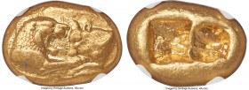 LYDIAN KINGDOM. Croesus (561-546 BC). AV stater (18mm, 10.71 gm). NGC Choice AU 5/5 - 5/5. Sardes, "heavy" standard, ca. 561-550 BC. Confronted forepa...
