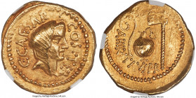 Julius Caesar, as Consul for the Third Time (46 BC), with Aulus Hirtius, as Praetor. AV aureus (19mm, 8.07 gm, 1h). NGC MS 4/5 - 5/5. Rome, 46 BC. C•C...