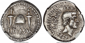 Marcus Junius Brutus, Assassin of Caesar and Imperator (44-42 BC). AR denarius (18mm, 3.61 gm, 12h). NGC XF 4/5 - 3/5, bankers mark, test cut. Mint mo...