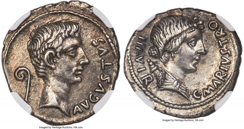 Augustus (27 BC-AD 14), with C. Marius C.f. Tromentina tribu, as Moneyer. AR den...