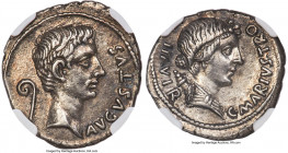 Augustus (27 BC-AD 14), with C. Marius C.f. Tromentina tribu, as Moneyer. AR denarius (20mm, 3.85 gm, 9h) NGC Choice XF S 5/5 - 4/5. Rome, 13 BC. AVGV...