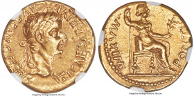 Tiberius (AD 14-37). AV aureus (18mm, 7.88 gm, 7h). NGC MS 5/5 - 4/5. Lugdunum, ca. AD 14-17. TI CAESAR DIVI-AVG F AVGVSTVS, laureate head of Tiberius...
