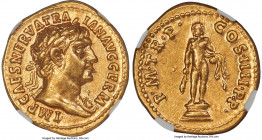 Trajan (AD 98-117). AV aureus (20mm, 7.24 gm, 7h). NGC AU 5/5 - 5/5. Rome, AD 101-102. IMP CAES NERVA TRA-IAN AVG GERM, laureate bust of Trajan right,...