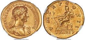 Hadrian (AD 117-138). AV aureus (20mm, 7.45 gm, 7h). NGC AU S 5/5 - 4/5., Fine Style. Rome, AD 118. IMP CAESAR TRAIAN HADRIANVS AVG, laureate, draped ...