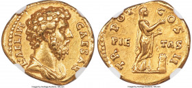 Aelius Caesar (AD 136-138). AV aureus (19mm, 7.17 gm, 6h). NGC XF 5/5 - 2/5, Fine Style, edge marks Rome, AD 137. L•AELIVS-CAESAR, bare headed, draped...