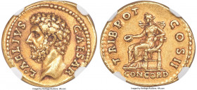 Aelius Caesar (AD 136-138). AV aureus (19mm, 7.25 gm, 6h). NGC XF 5/5 - 3/5, Fine Style. Rome, AD 137. L•AELIVS-CAESAR, bare head of Aelius left / TRI...