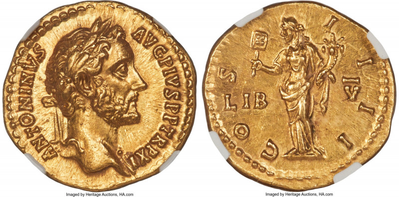 Antoninus Pius (AD 138-161). AV aureus (20mm, 7.20 gm, 5h). NGC MS 5/5 - 3/5, sc...