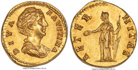 Diva Faustina Senior (AD 138-140/1). AV aureus (19mm, 7.30 gm, 5h). NGC MS 5/5 - 5/5. Rome, ca. AD 146-161. DIVA-FAVSTINA, draped bust of Diva Faustin...