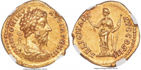 Marcus Aurelius, as Augustus (AD 161-180). AV aureus (20mm, 7.26 gm, 11h). NGC Choice MS 5/5 - 5/5, Fine Style. Rome, December AD 168-December AD 169....