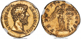 Lucius Verus, as Augustus (AD 161-169). AV aureus (19mm, 7.20 gm, 7h). NGC XF 5/5 - 4/5, Fine Style. Rome, December AD 163-December AD 164. •L•VERVS A...