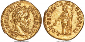 Pertinax (1 January-28 March AD 193). AV aureus (20mm, 7.08 gm, 7h). Choice AU, Fine Style, edge filing. Rome. IMP CAES P HELV-PERTIN•AVG, laureate he...