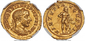 Gordian III (AD 238-244). AV aureus (21mm, 5.13 gm, 12h). NGC Choice MS 5/5 - 5/5. Rome, AD 240-243. IMP GORDIANVS PIVS FEL AVG, laureate, draped and ...