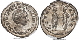 Tranquillina (AD 241-244). AR denarius (21mm, 2.73 gm, 1h). NGC Choice AU 5/5 - 4/5. Rome, special emission for marriage of Gordian III and Tranquilli...