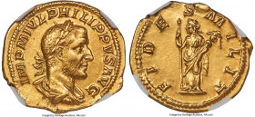 Philip I (AD 244-249). AV aureus (21mm, 4.26 gm, 5h). NGC Choice XF 5/5 - 2/5, Fine Style, brushed. Rome, AD 244-247. IMP M IVL PHILIPPVS AVG, laureat...
