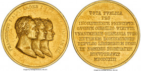 Franz I gold "Alliance of Three Monarchs" Medal 1813 AU58 NGC, Diakov-365.1 (R3), Bram-1249, Reichel Collection-3145 var. (in silver). 34.77gm. 47mm. ...