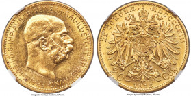 Franz Joseph I gold 20 Corona 1913 MS61 NGC, Vienna mint, KM2818, Fr-509. Mintage: 28,058. A fully uncirculated selection of this challenging issue, o...