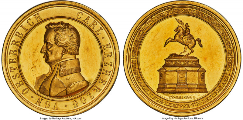 Franz Joseph I gold Proof "Archduke Karl Memorial" Medal 1860-Dated PR62 Ultra C...