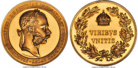 Franz Joseph I gold Proof "Civil Merit" Medal 1888 PR63 Ultra Cameo NGC, Holzmair-115. 47mm. 83.38gm. By J. Tautenhayn. Awarded to Edward Horace Man (...