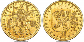 Republic gold 10 Dukatu 1929 MS62 NGC, Kremnitz mint, KM14, Fr-4. An ever-popular gold issue of Czechoslovakia, the first in this highly collectible s...