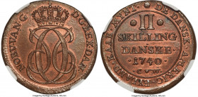 Danish West Indies. Christian VI 2 Skilling 1740 (h)-CW MS64 Red and Brown NGC, Copenhagen mint, KM3, Sieg-2, Hede-2. An elusive West Indies issue tha...