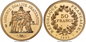 Republic gold Proof Piefort 50 Francs 1980 PR66 Ultra Cameo NGC, Paris mint, KM-P681, GEM-223.P2. Mintage: 500. A popular and fleeting double-weight g...