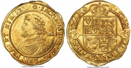 James I gold Laurel ND (1620-1621) MS62 NGC, Tower mint, Rose mm, Third Coinage, KM74, S-2638A, N-2113, Schneider-84 var. 8.99gm. (rose) • IACOBVS D: ...