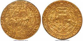 James I gold Rose Ryal ND (1607-1609) AU50 NGC, Tower mint, Coronet mm, Second coinage, KM42, S-2613, N-2079 (R), Schneider-8. • (coronet) • IACOBVS •...