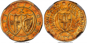 Commonwealth gold Double Crown 1651/0 AU58 NGC, Sun mm, KM394.1, S-3210, N-2717 (R), Schneider-350. 4.51gm. Alluringly decorated in honeyed amber hues...