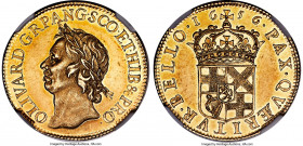 Oliver Cromwell gold Pattern Broad of 20 Shillings 1656 MS62 NGC, KM-Pn25, S-3225, W&R-39 (R2). Reeded edge. By Thomas Simon. A fetching example of th...