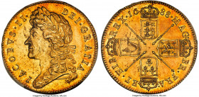 James II gold 5 Guineas 1688 MS62 PCGS, KM460.1, S-3397A, Schneider-Unl. Second Bust. QVARTO edge. A stunning example of the 1688 5 Guineas, the secon...