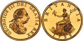 George III gilt-copper Proof Pattern 1/2 Penny 1799-SOHO PR68 Cameo NGC, Soho mint, S-3778, Peck-1233. An irreplaceable jewel of a coin that is, for a...