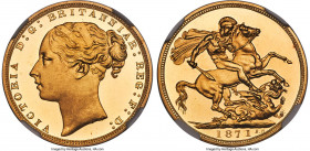Victoria gold Proof "St. George" Sovereign 1871 PR63 Cameo NGC, KM752, S-3856, W&R-319 (R7), Marsh-84C (R2). Plain edge. Medal alignment. Large BP var...