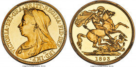 Victoria gold Proof 2 Pounds 1893 PR64 Cameo PCGS, KM786, S-3873, W&R-294, Marsh-T36 (R). Mintage: 773. At the cusp of gem certification and exhibitin...