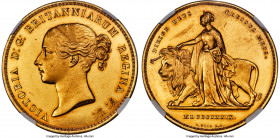 Victoria gold Proof "Una and the Lion" 5 Pounds 1839 Proof Details (Repaired) NGC, KM742, S-3851, W&R-278 (R4), Marsh-F23 (R3). DECUS ET TUTAMEN * ANN...