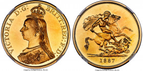 Victoria gold Proof 5 Pounds 1887 PR65 Ultra Cameo NGC, KM769, Fr-390, S-3864, W&R-285, Marsh-F31. A magnificently frosted jewel of the type, illumina...