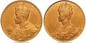 George V gold "Coronation" Medal 1911 MS65 NGC, Eimer-1952a, BHM-4022. 51mm. 83.67gm. By B. Mackennal. Matte finish. A superior representative of this...